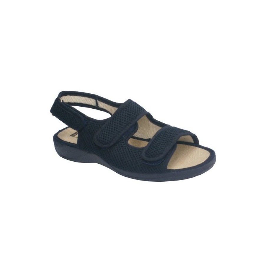 Women Slippers Calzamur | Open Toe And Heel Shoes Brooch Two Velcro Straps On The Instep And One Back Calzamur In Navy Blue Model 462202