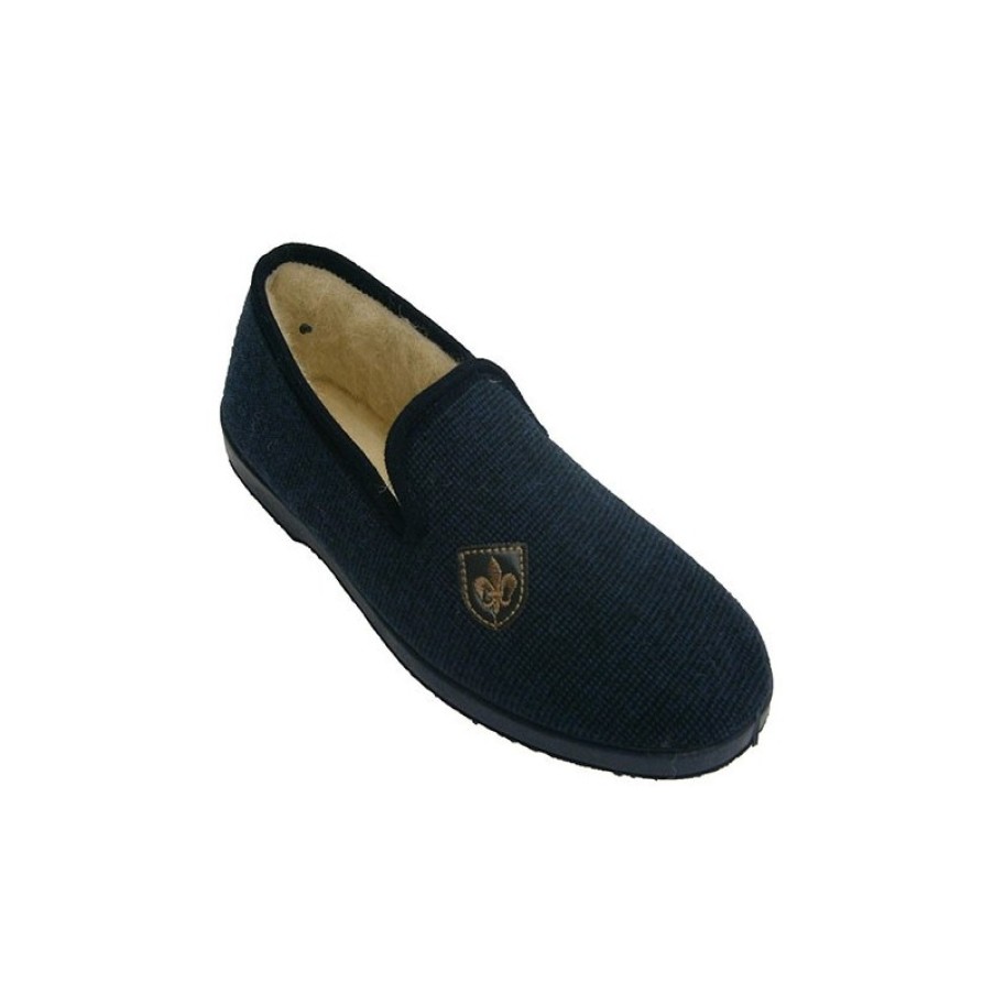 Men Shoes Soca | Slipper Mottled With Shield Beside Lined Pure Sheep Wool Soca In Blue Model 23528-73