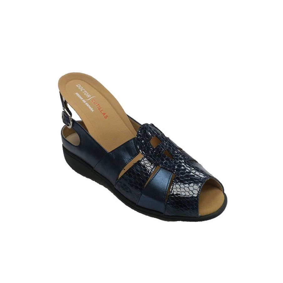 Women Slippers Doctor Cutillas | Women'S Sandals Combined Leather And Patent Leather Doctor Cutillas In Navy Blue Model 412