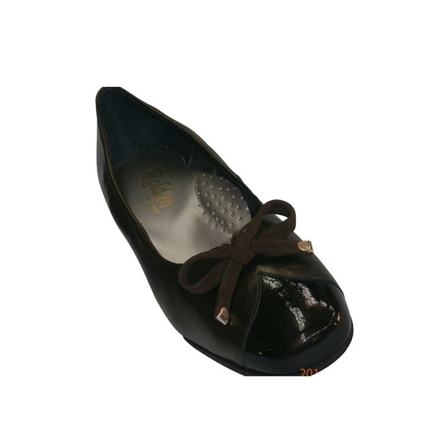 Women Slippers Roldán | Shoe Type Combined Leather And Patent Leather Ballet Flats Roldan In Dark Brown Model 2620