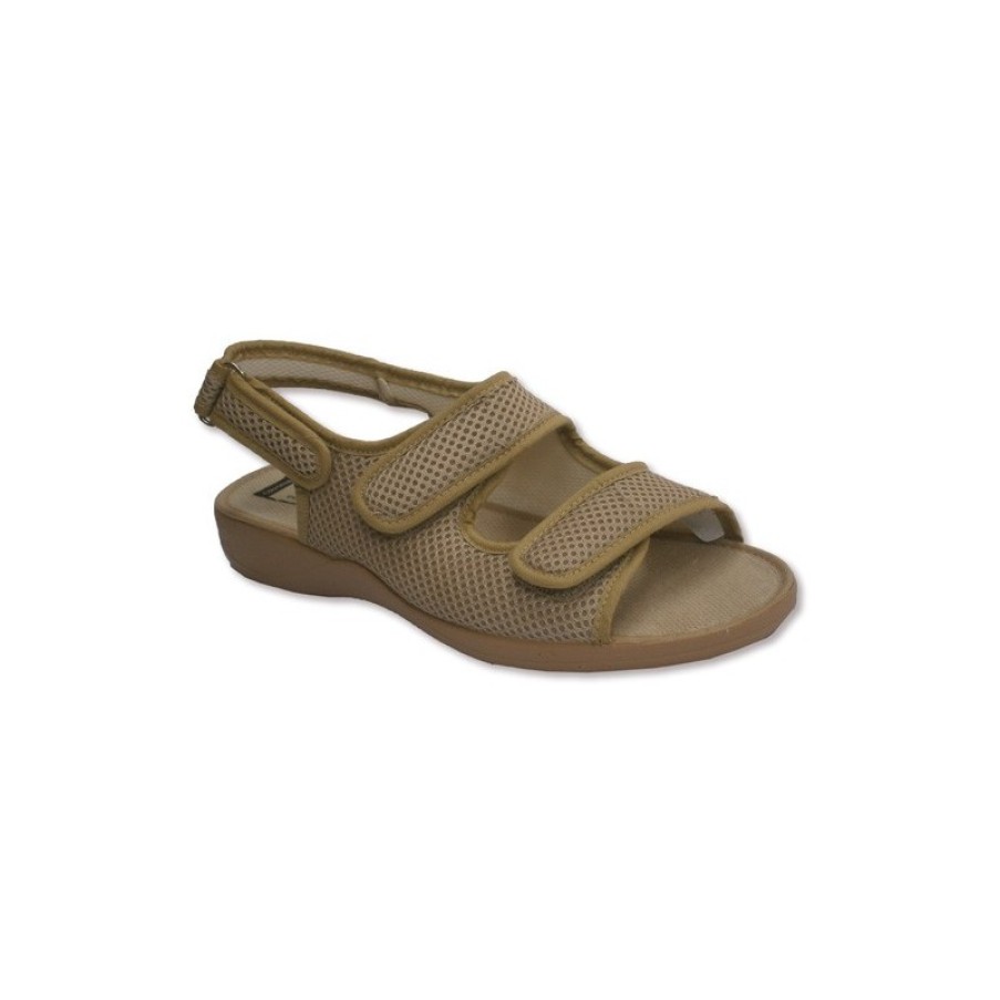 Women Slippers Calzamur | Open Toe And Heel Shoes Brooch Two Velcro Straps On The Instep And One Back Calzamur In Beig Model 708