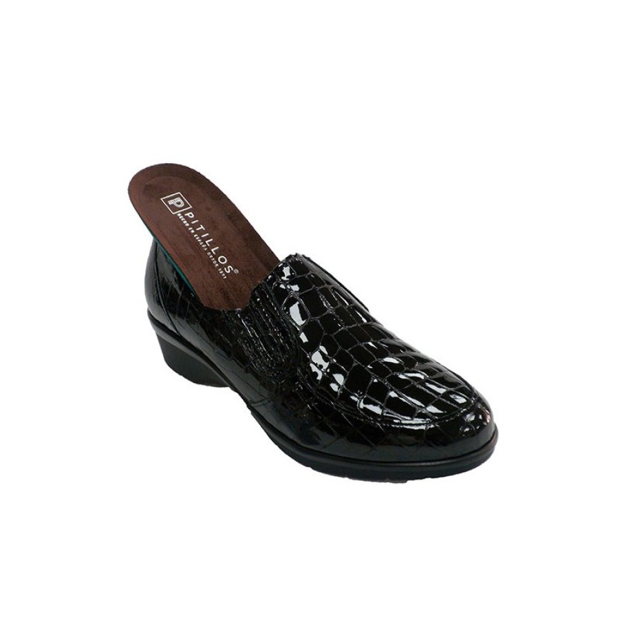 Women Slippers PitillosMS | Women'S Shoe With Elastics Simulating Crocodile Skin Pitillosms In Black Model 53546